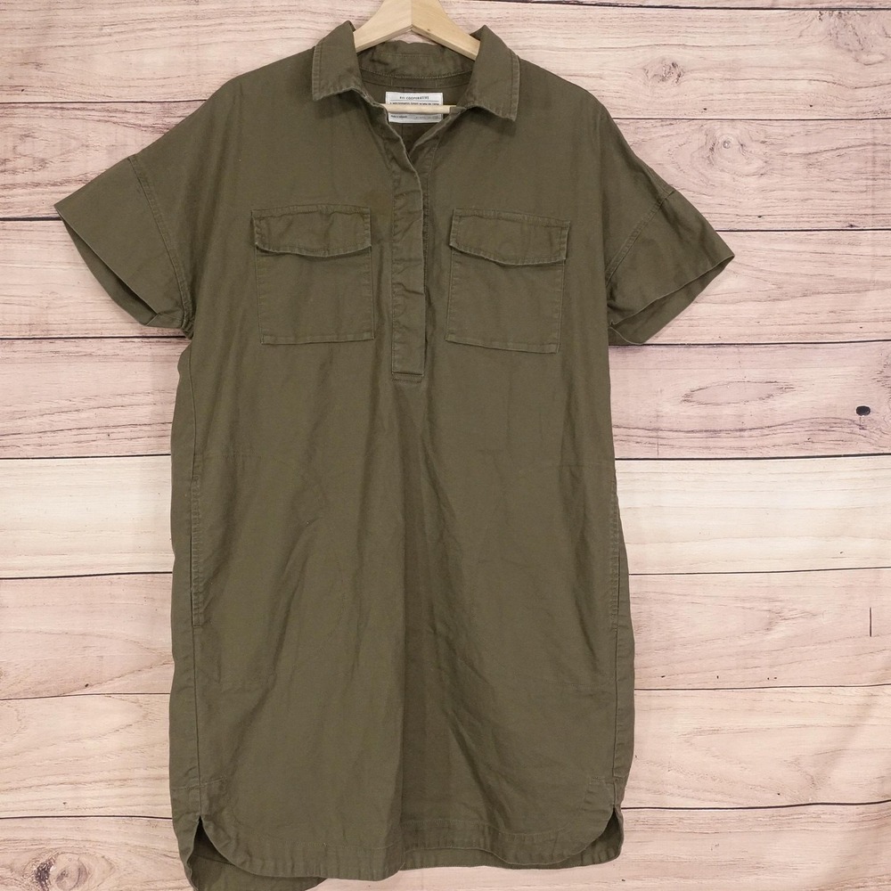 REI COOPERATIVE Dress Womens Medium Green Shirt Dress Cotton Twill Pockets